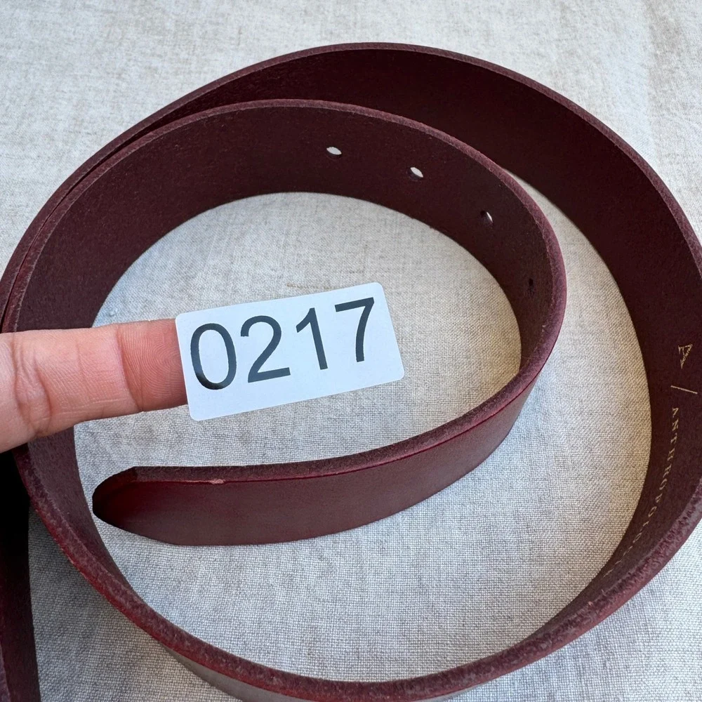 Anthropologie Belt small Red Leather Antique Brass Oval Buckle Boho Minimalist